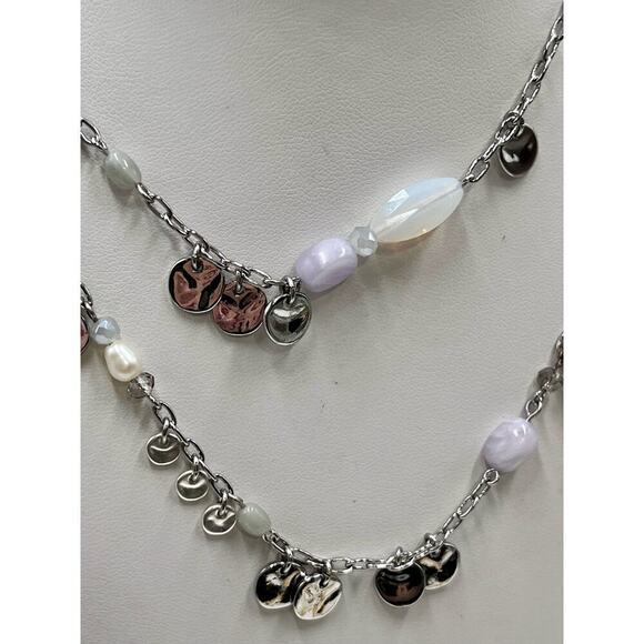 Stella & Dot Silver Baubles Freshwater Pearls Fringe Agate Long Necklace 36”‎ - Picture 4 of 10